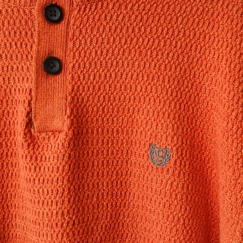 Chaps Orange Mock Neck Sweater Elbow Patches Men's Size XL Academia Preppy - Picture 2 of 7